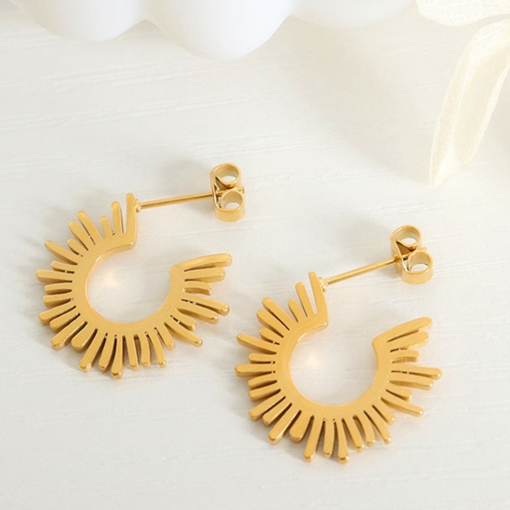 COPY - Gold sun rays C open hoop earrings